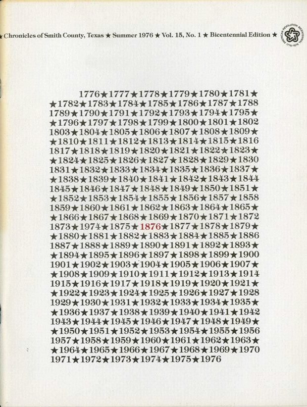 Chronicles of Smith County, Texas, Volume 15 Issue 1, Summer 1976.