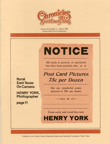 Chronicles of Smith County, Texas, Volume 23 Issue 2, Winter 1984.