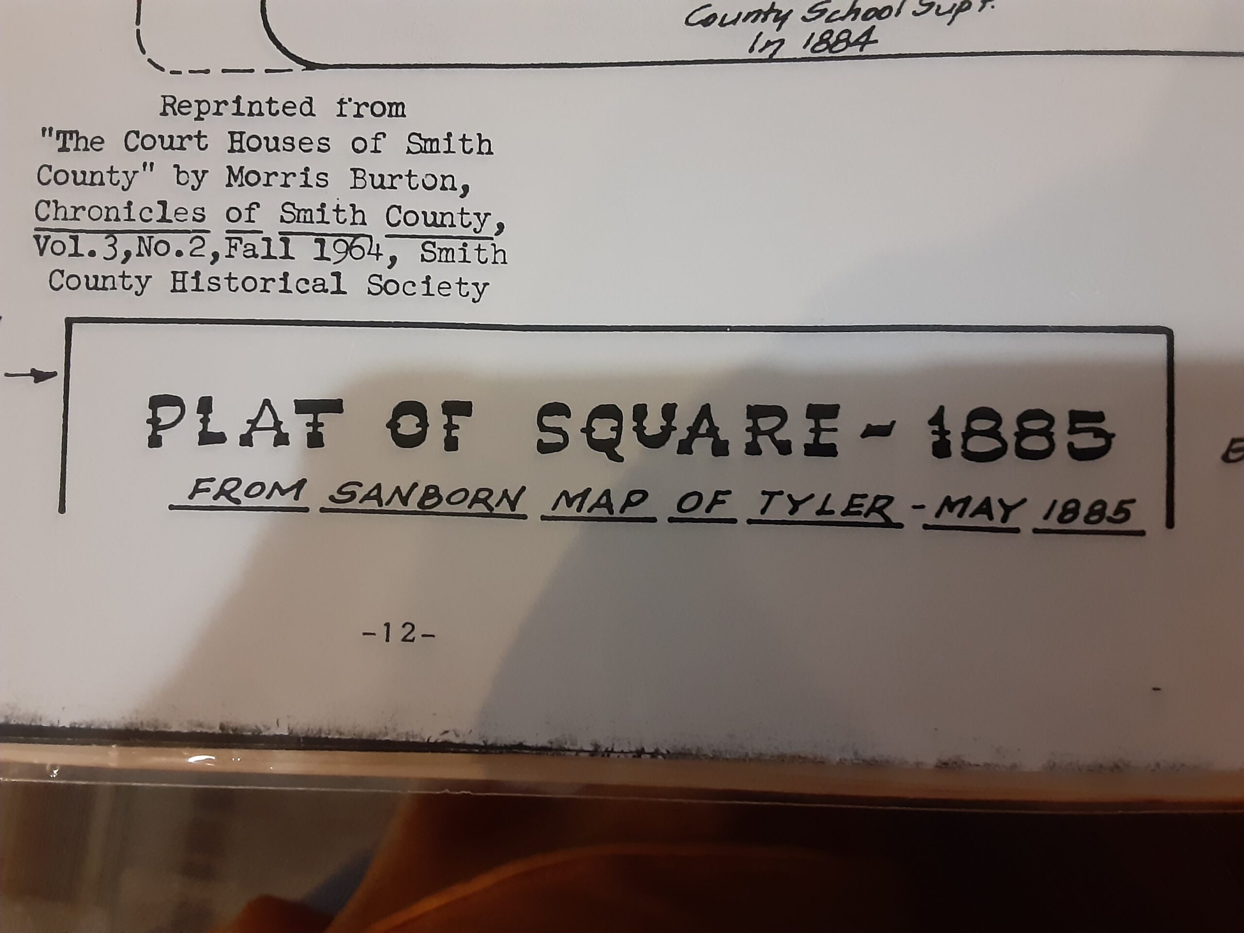 Plat of Square of Downtown Tyler (May 1885)